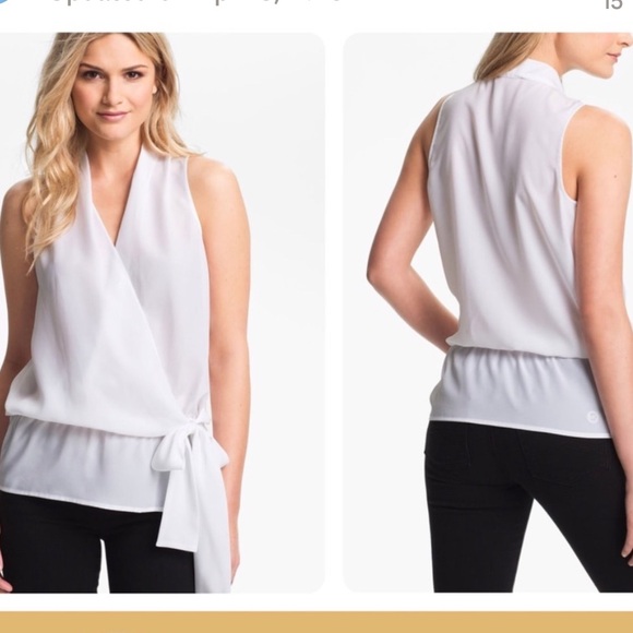 Michael Kors Surplice Wrap Sleeveless Tie Waist Blouse White Small - Picture 2 of 5